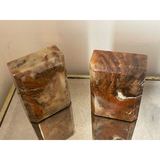 Mid century modern faux marble bookends with desk tray.