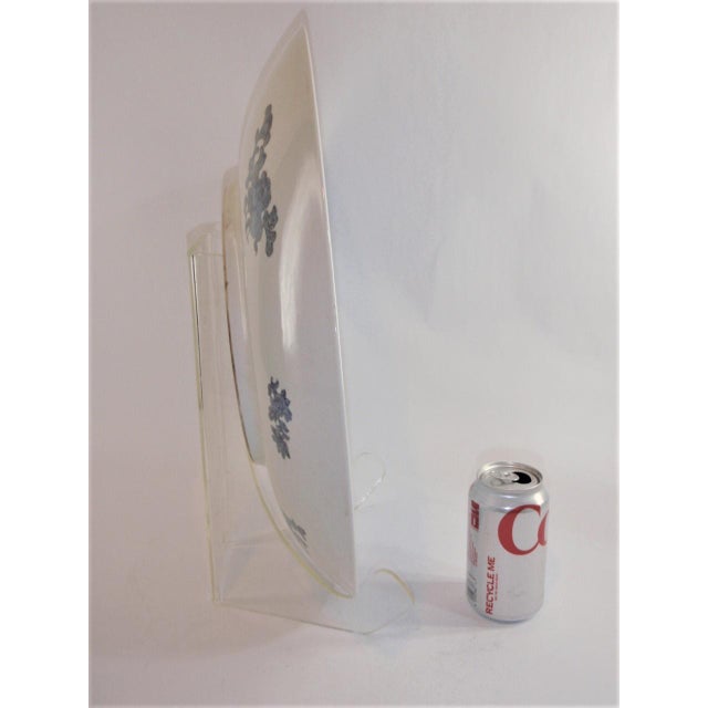 Ceramic Large Vintage Chinese Porcelain Americana Theme Blue & White Shallow Bowl For Sale - Image 7 of 10