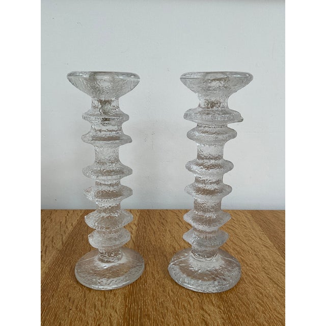 Mid-Century Modern A Pair of Vintage Iittala Festivo 6 Ring Glass Candlesticks by Timo Sarpaneva, a Pair For Sale - Image 3 of 10