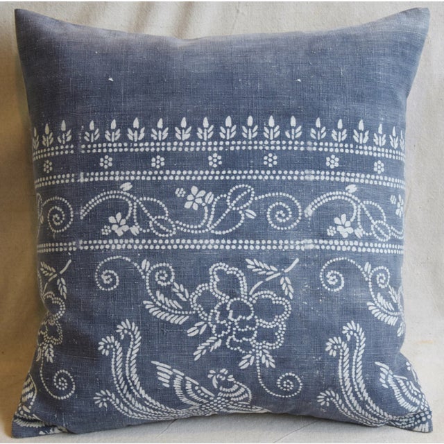 Custom-tailored chinoiserie batik pillow created from traditional vintage/professionally dry-cleaned and hand-blocked gray...