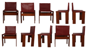 English Red Leather Monk Chairs by Afra & Tobia Scarpa for Molteni, 1973, Set of 10