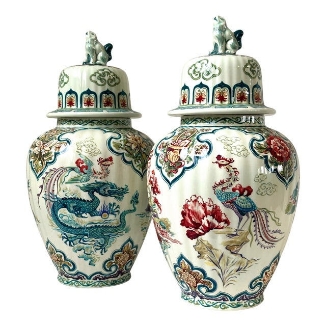 Royal Boch Changhai Ginger Jars from Boch Frères, Belgium, 1890s, Set of 2 For Sale