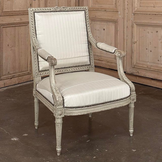Late 19th Century 19th Century Louis XVI Painted Salon Armchair ~ Fauteuil For Sale - Image 5 of 17