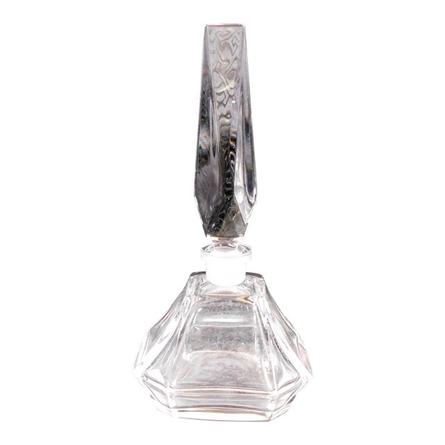 1980s Clear Glass Perfume Bottle With Tapered Stopper For Sale