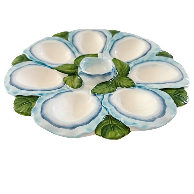 Contemporary Italian Ceramic Oyster & Deviled Egg Plate – Bassano Del Grappa Majolica For Sale In San Diego - Image 6 of 9