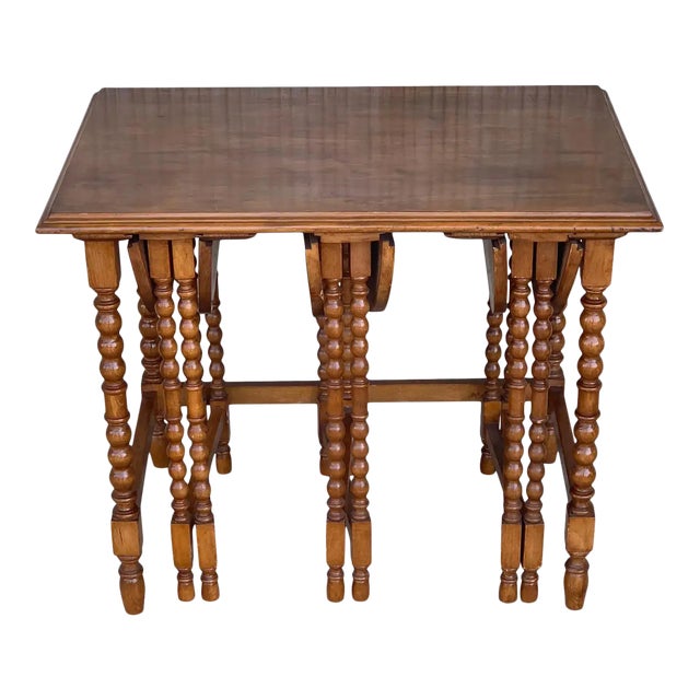20th Spanish Walnut Nesting and Folding Tables With Turned Legs - 4 Pieces For Sale
