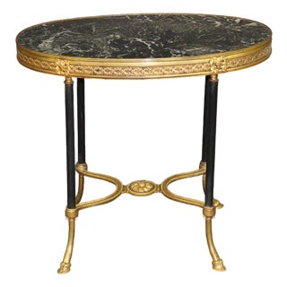 1940's French Marble Top Bronze Ormolu Mounted End Table Manner of Weisweiller For Sale
