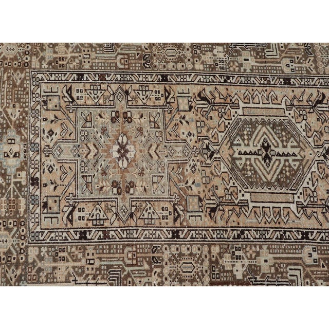 Vintage Persian Karadjeh Long Runner With Medallion Design in Natural Wool Tones For Sale In Atlanta - Image 6 of 12