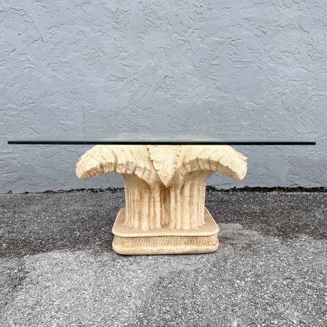 This boho chic coffee table brings tropical flair to any room with its sculptural banana leaf pedestal. Deeply textured...
