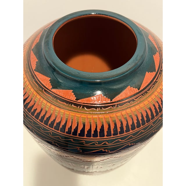 1990s Large Signed W. Johnson Navajo Carved Art Pottery Floor Vase For Sale - Image 5 of 8