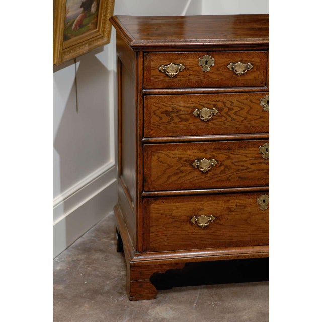 English 1820s Regency Oak Five-Drawer Commode with Crossbanding and Bracket Feetv For Sale - Image 4 of 10