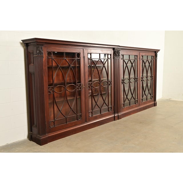 Late 19th Century R. J. Horner Style Antique American Empire Monumental Carved Mahogany Quadruple Bookcase Cabinet, Circa 1890s For Sale - Image 5 of 14