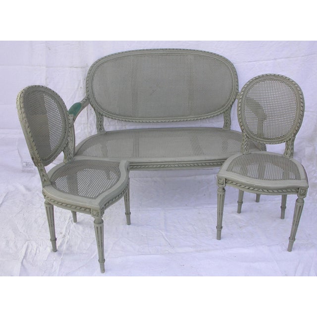 Lacquered Vienna Straw Living Room Set, 1890s, Set of 3 For Sale - Image 3 of 15
