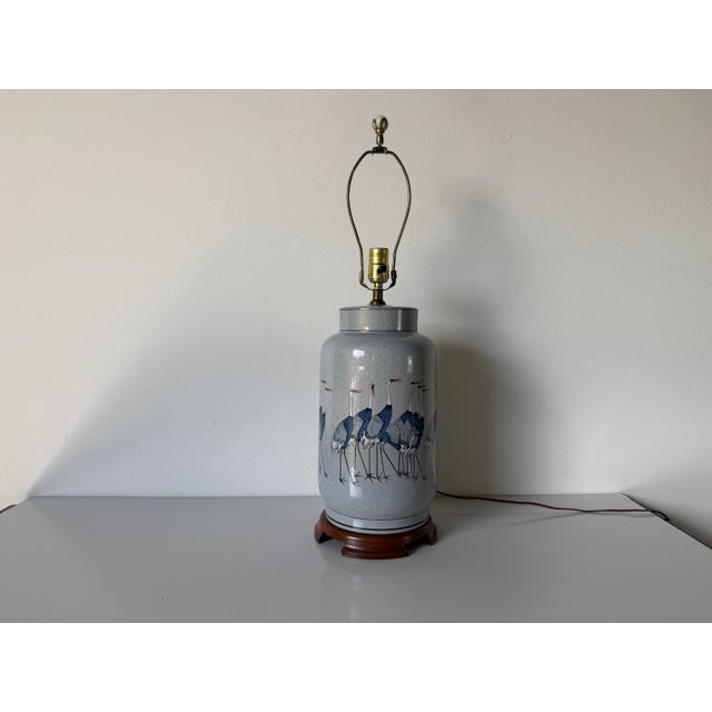 Vintage Coastal Hollywood Regency Ceramic Crane Table Lamp For Sale - Image 9 of 11