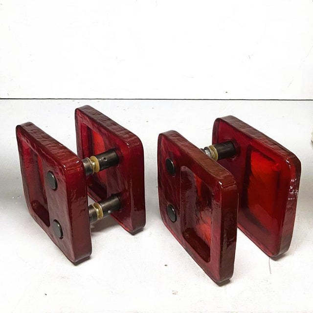 1960s Red Glass Handle for Push and Pull Double Doors, 1960s, Set of 2 For Sale - Image 5 of 9