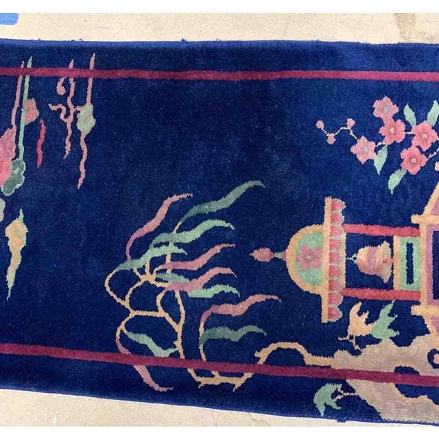 Blue 1920 Antique Handmade Art Deco Chinese Rug For Sale - Image 8 of 10