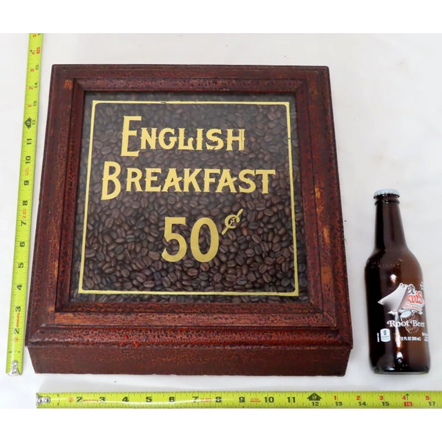 Antique American Country Store Counter Front Oak Bin Selling Display Filled With Real Coffee Beans For Sale - Image 11 of 13