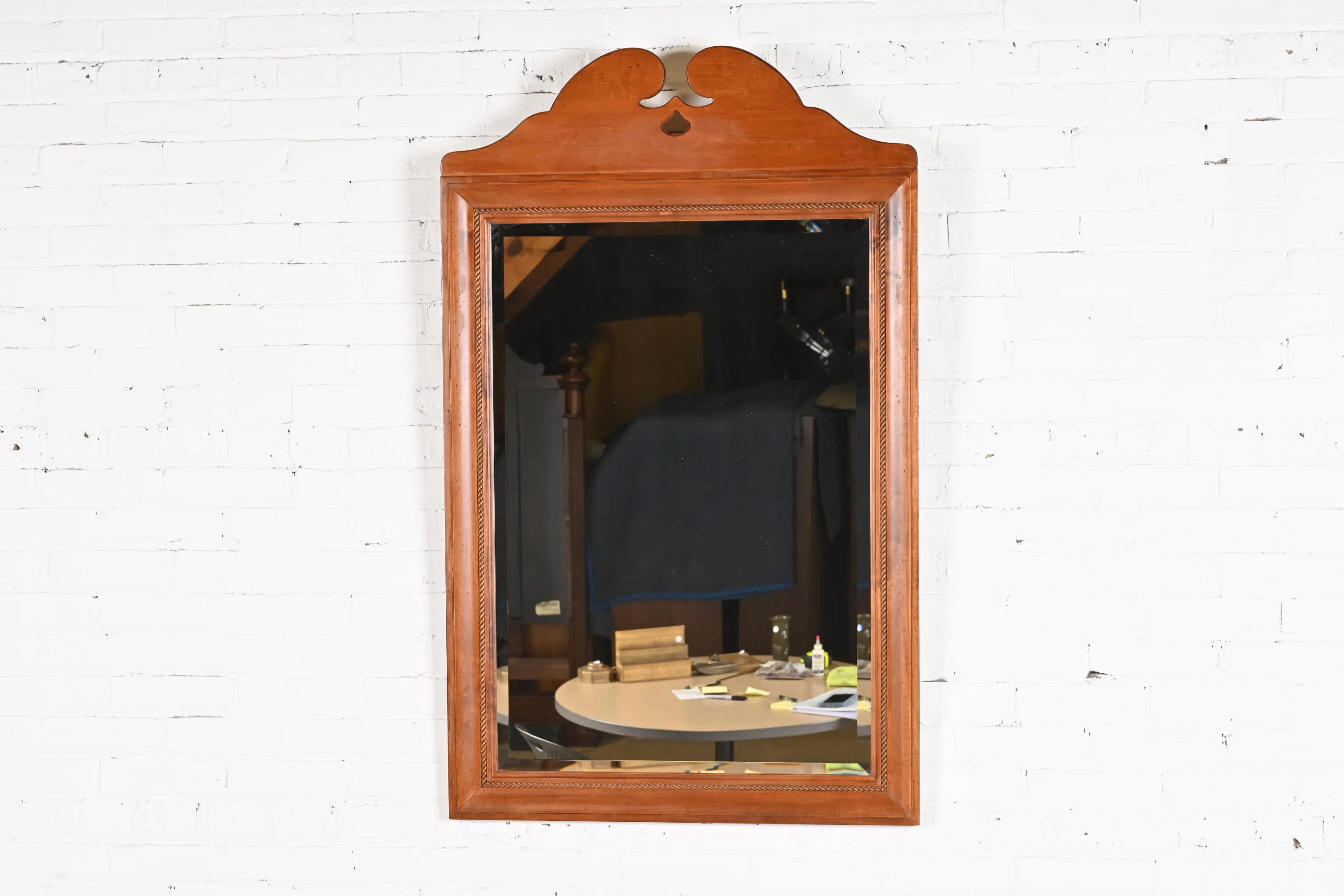 Ethan Allen Early American Carved Maple Framed Beveled Wall Mirror