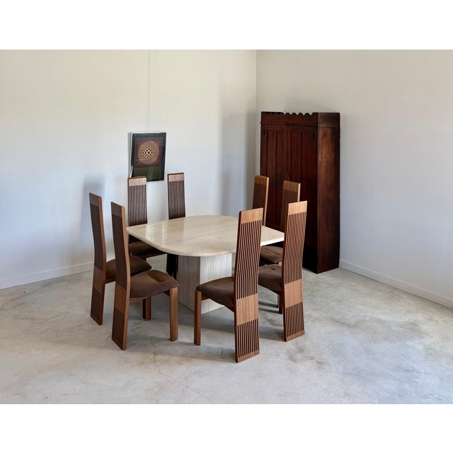 Minimalist Postmodern "Teardrop" Travertine Marble Dining Table Fluted Carved Base (Italy) For Sale - Image 15 of 16