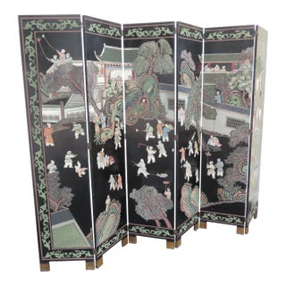 Asian Oriental Tall Six Panel Hand Painted Privacy Screen Room Divider 6439 For Sale