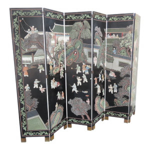 Asian Oriental Tall Six Panel Hand Painted Privacy Screen Room Divider 6439