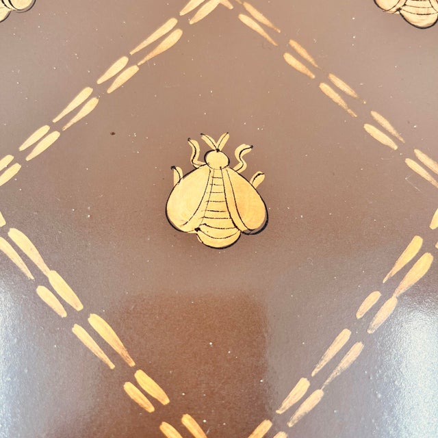 Vintage French Tole Metal Toleware Gold Napoleonic Bee Large Tray, Ottoman Tray For Sale In New York - Image 6 of 9