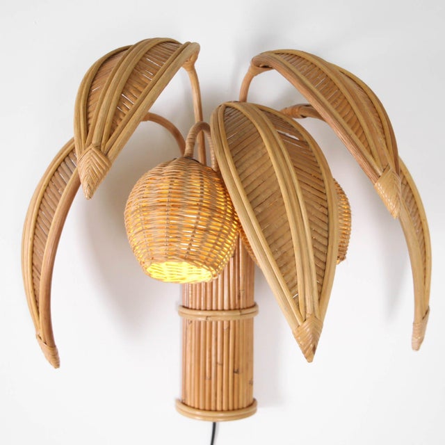 Palm Rattan Wall Sconces, Set of 2 For Sale - Image 10 of 14