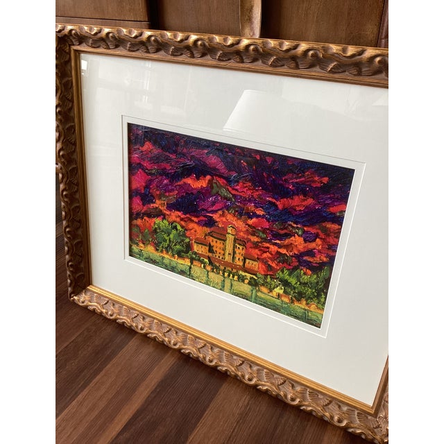 Wood Susan R. Wilson Original Oilstick Expressionist Mediterranean Landscape, Signed & Professionally Framed For Sale - Image 7 of 9