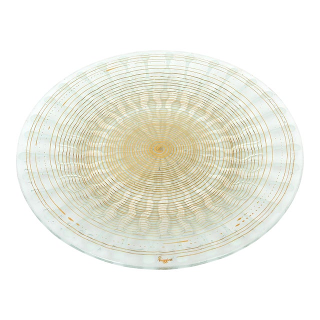 Vintage Higgins Signed Fused Glass Platter or Charger Radiating Gold Spokes 1960's MCM For Sale