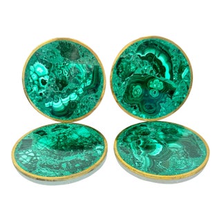 Malachite and Brass Coasters-Set of Four For Sale