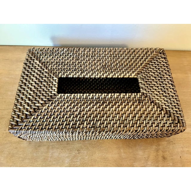 Vintage Brown Rattan Long Tissue Box Cover For Sale - Image 4 of 4