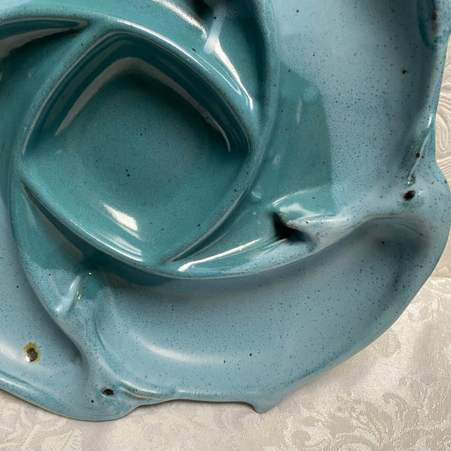 Vintage Tom Chamberlain Turquoise Dolphins Chip and Dip For Sale - Image 4 of 9