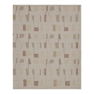 Rug & Kilim’s Scandinavian Style Silk Kilim in Taupe & Brown Geometric Patterns For Sale