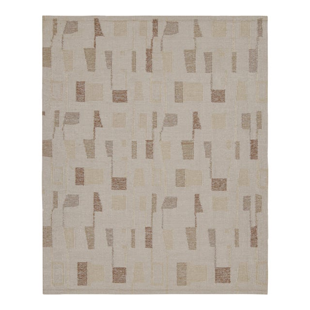 Rug & Kilim’s Scandinavian Style Silk Kilim in Taupe & Brown Geometric Patterns For Sale