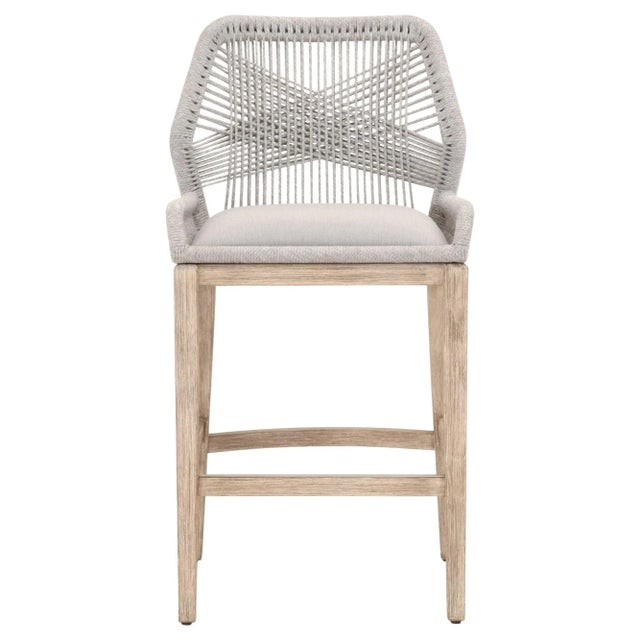 Taupe Loom Outdoor Barstool, Pumice & Grey Mahogany with Taupe & White Rope For Sale - Image 8 of 8