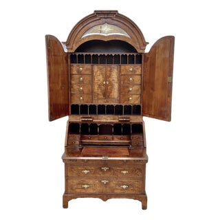 Exceptionally Fine Queen Anne Burr Walnut Dome Top Bureau Bookcase 18th Century For Sale