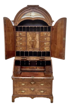 Exceptionally Fine Queen Anne Burr Walnut Dome Top Bureau Bookcase 18th Century