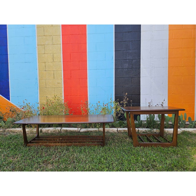 Mid-Century Modern Surfboard Coffee Table With Slat Shelf, C. 1960s For Sale - Image 4 of 4