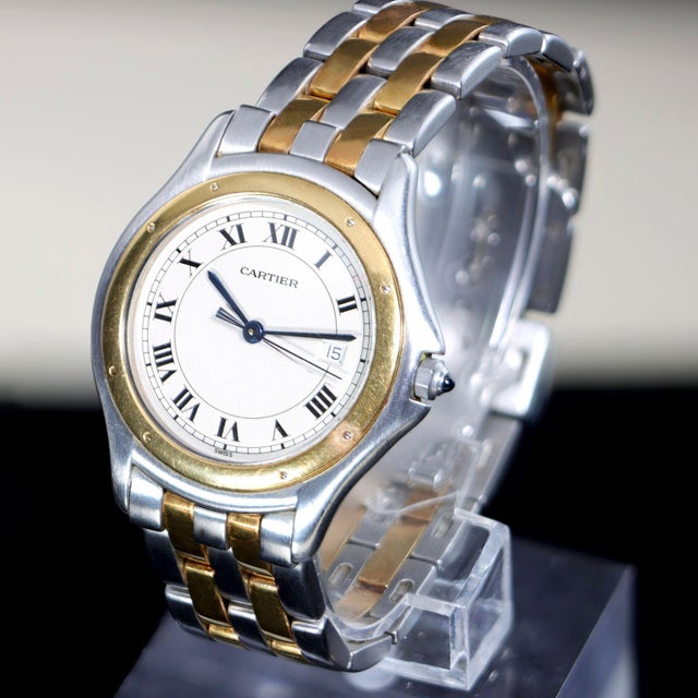 Silver Cartier Panthère Cougar 187904 33mm Two-Tone 18k Circa 1990 Watch For Sale - Image 8 of 14