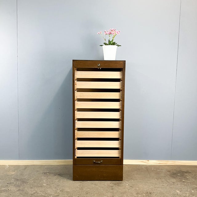 Vintage Roller Shutter Cabinet in Dark Oak, 1950s For Sale - Image 6 of 12