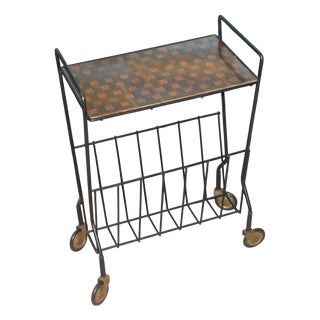 Formica String Side Table with Newspaper Rack and Wheels, 1960s For Sale