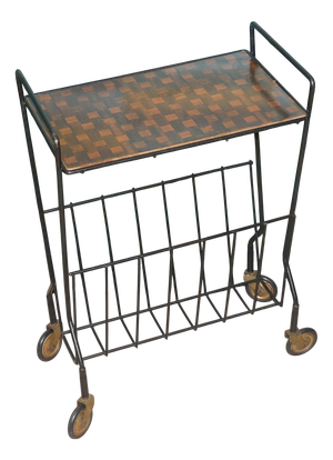 Formica String Side Table with Newspaper Rack and Wheels, 1960s
