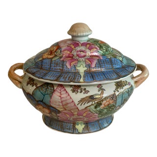 Vintage Chinese Tobacco Leaf Porcelain Tureen For Sale