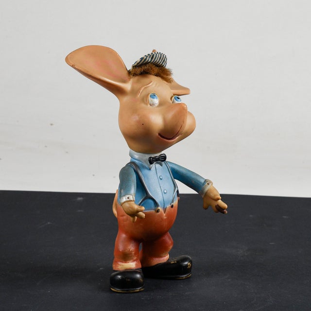 Rubber puppet gigio the mouse with a cigar, a white and light blue striped cotton hat, synthetic hair, original from the...