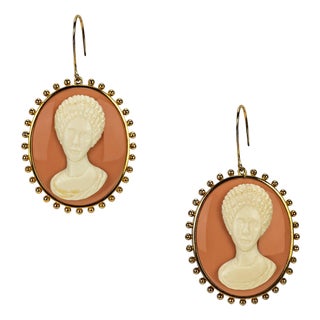 Miriam Salat Gold and Silver Cameo Resin Vintage Earrings For Sale