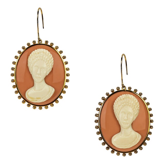 Miriam Salat Gold and Silver Cameo Resin Vintage Earrings For Sale