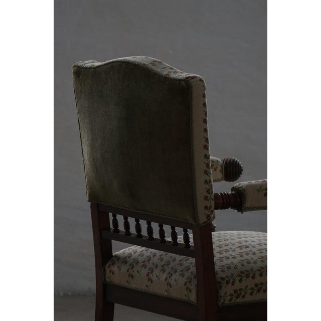 Danish Modern Armchair in Turned Wood with Floral Upholstery, Early 20th Century, 1930s For Sale - Image 6 of 18