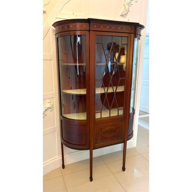 Antique Edwardian Mahogany Inlaid Bow-Ended Display Cabinet, 1900 For Sale - Image 4 of 15