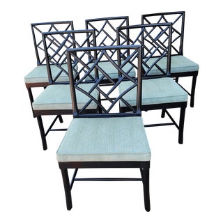 Chippendale Fretwork Chinoiserie Style Dining Chairs - Set of 6 For Sale