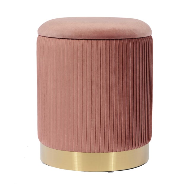 Blush Zoe Blush Velvet Storage Ottoman For Sale - Image 8 of 8